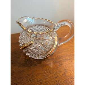 Brilliant Cut Glass/Crystal Creamer Vtg Gold Diamond Star Pattern Scalloped
